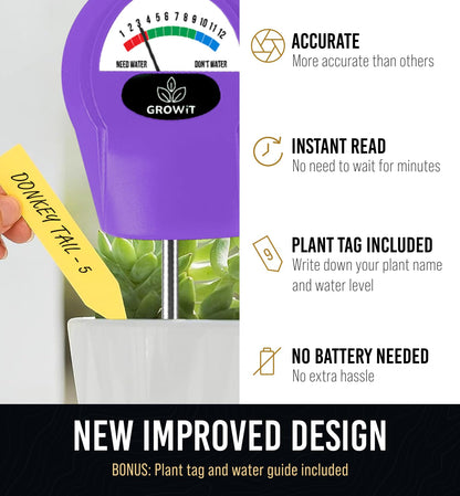 GROWIT Soil Water Monitor for Plants - Soil Moisture Meter | Hydrometer for Plants | Plant Moisture Meter Houseplants | Water Tester for Plants | Farming Indoor and Outdoor Plants-Purple