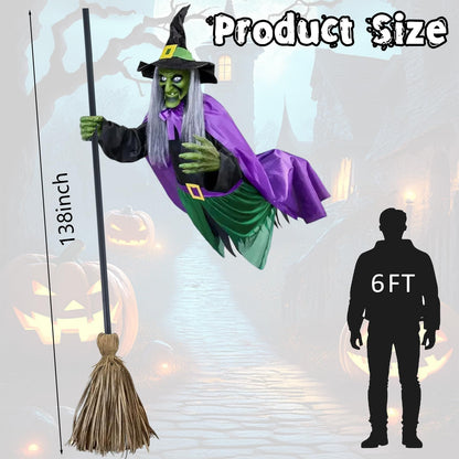 TitTees Halloween Decorations Outdoor - 11.5 Ft Animated Hovering Witch Animatronics - Sound & Touch Activated Sensor - Scary Halloween Decorations for Outdoor Garden/Yard/Lawn