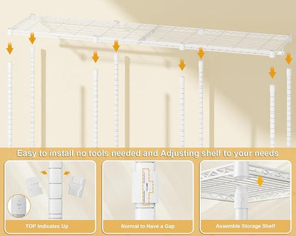 ULIFHOME E14C Pro Heavy Duty Closet Organizer System，Freestanding Clothing Racks for Hanging Clothes，Adjustable Garment Rack 69" W × 16" D × 77" H Hold 960 lbs，White Rack with White Dustproof Cover