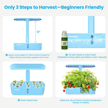 Sainlogic Hydroponics Growing System, 12 Pods Indoor Garden 24W Adjustable-Height LED Grow Light, Gift for Mom, APP & WiFi Smart Planter, Quiet Pump, Auto Timer, for Herbs Vegetables Flowers