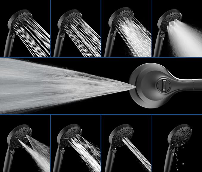 INAVAMZ Black Shower Heads with Handheld Spray Combo 2.5GPM: 10” Rainfall Shower Head & Detachable Shower Head, 9 Spray Settings Handheld Shower Head with ON/OFF Switch and 15-Stage Filter