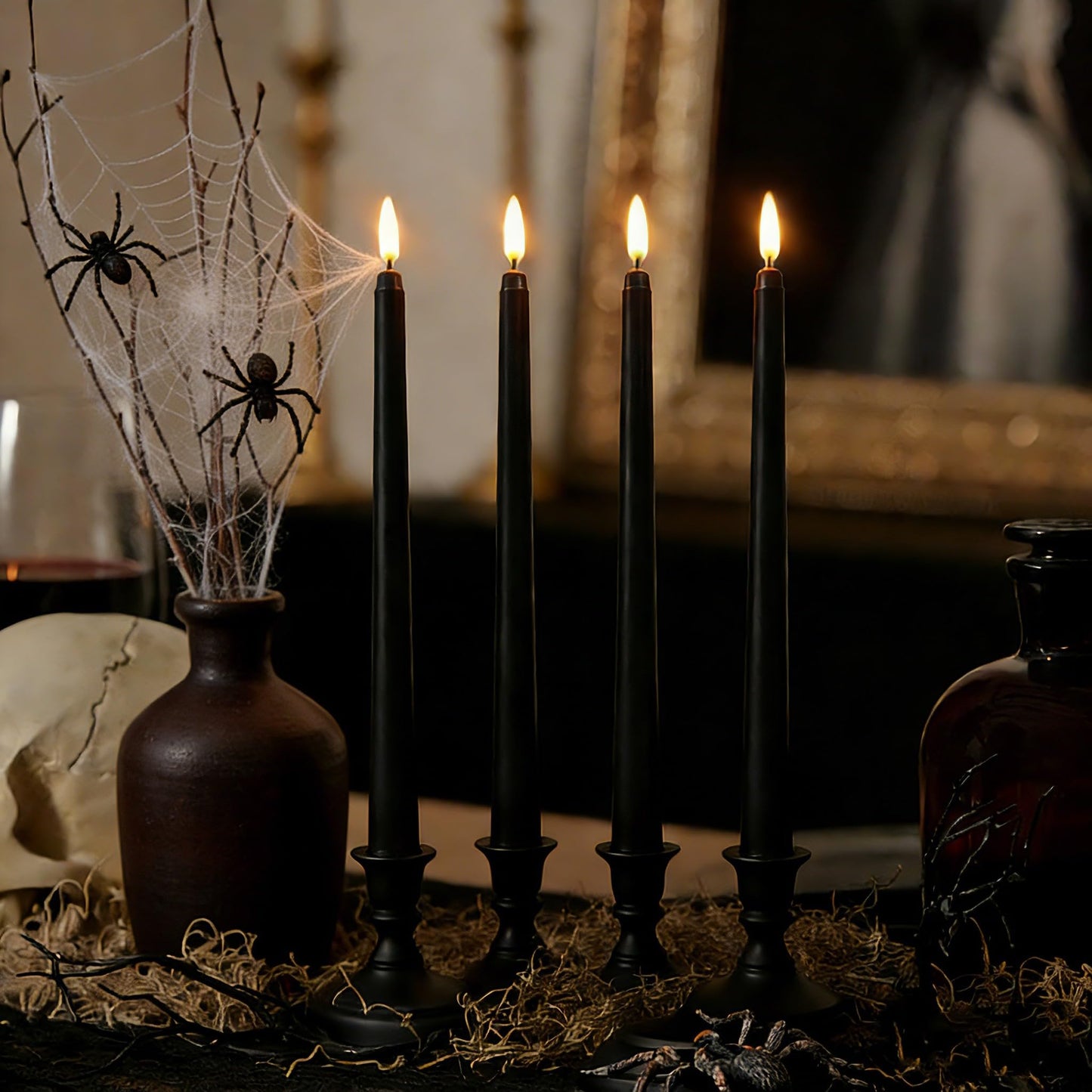 Ni-JASW Black Flameless Taper Candles with Remote, Flickering Battery LED Candlesticks Home Decor Set of 12
