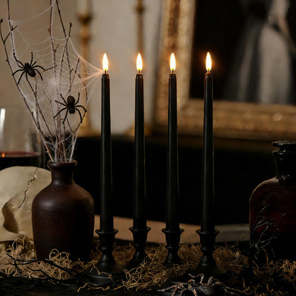 Ni-JASW Black Flameless Taper Candles with Remote, Flickering Battery LED Candlesticks Home Decor Set of 12