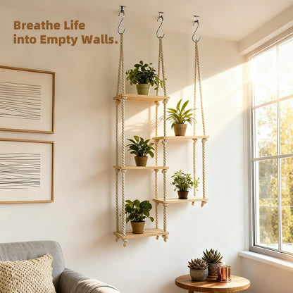 YJREW Window Plant Shelves for Indoor Plants Plant Shelf Indoor Wall Mounted Hanging Plant Stand with Wooden Shelves for Windowsill Boho Indoor Plant Shelf for Window Sill