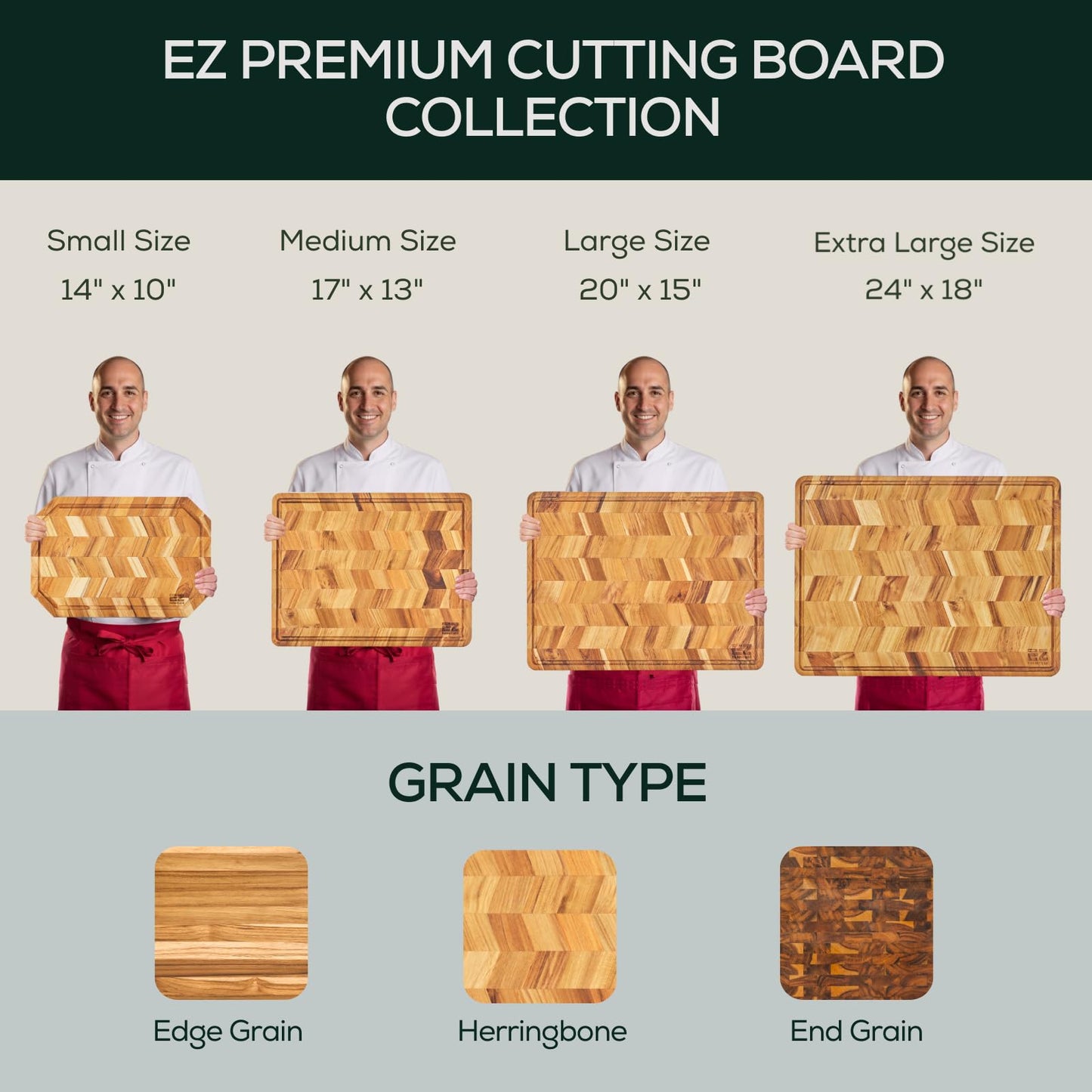 EZ FURNITURE Extra Large (XL) Teak Edge Grain Cutting Board, Reversible, Knife-Friendly Charcuterie Butcher Block, Juice Groove & Handles, Non-Toxic, Gift Box Included (Herringbone, 24" x 18" x 1.5")