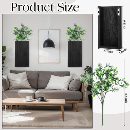 Vesici Wood Wall Planter Vase with Artificial Plants Indoor Plants Holder Pocket Farmhouse Wooden Wall Flower Vase Hanging Plant Decor for Bedroom Kitchen Office Home (2 Pcs,Milan Leaves)