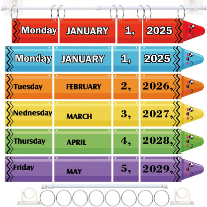 Containlol Crayon Flip Calendar for Bulletin Board Set Crayon Themed Bulletin Board Decor Flip Calendar with 62 Week Month Day Year Card