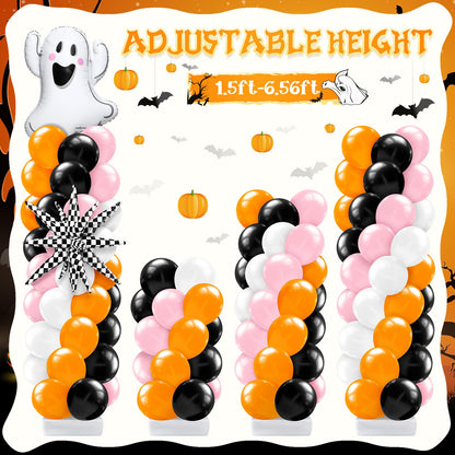 Kasyat 2 Sets Pink and Orange Halloween Balloon Arch Kit with Ghost Black White Checkered Round Ball Explosion Star Foil Balloon Orange Pink Black White Garland for Spooky Theme Party Decoration