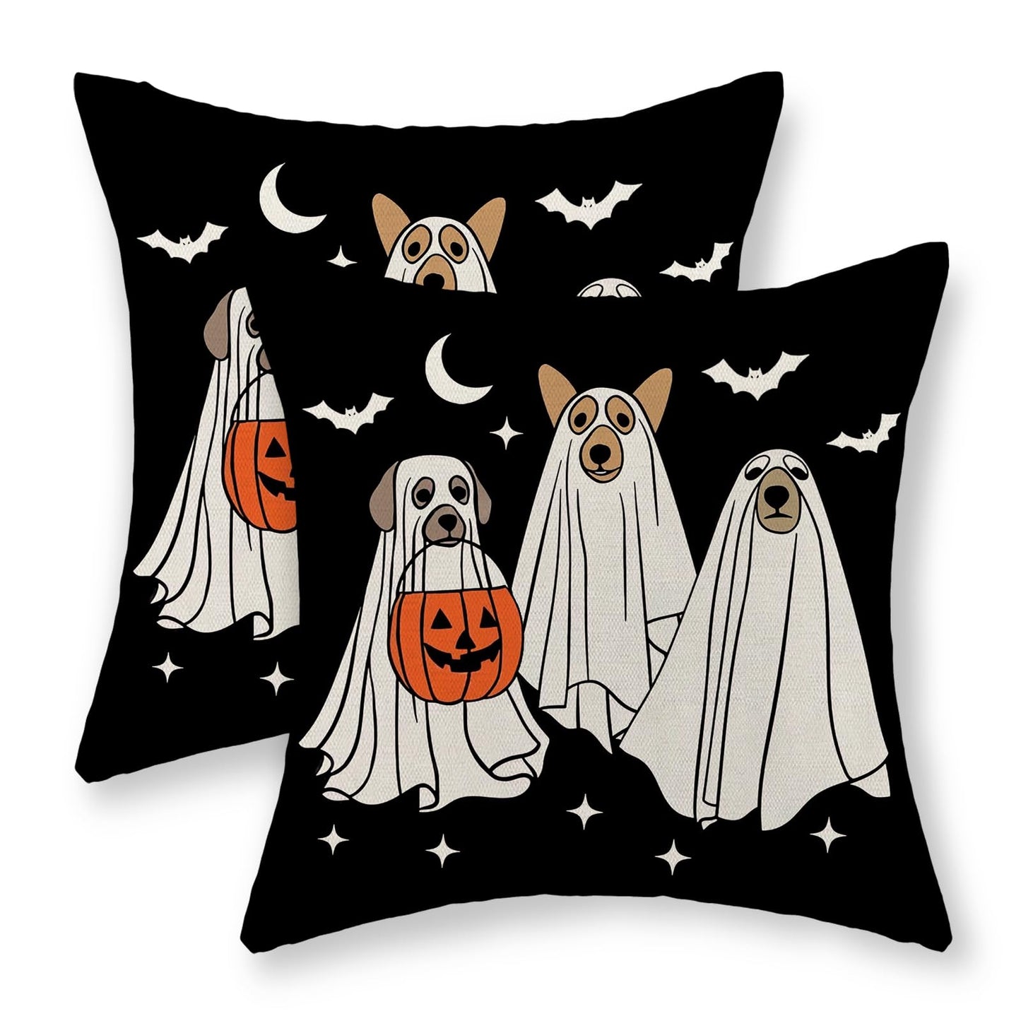 JEFERSO Halloween Pillow Covers 18x18 Inch Set of 2 Black White Dog Ghost Throw Pillows Fall Halloween Home Decorations Pillow Cases Autumn Holiday Linen Outdoor Decor Cushion Case for Couch Sofa