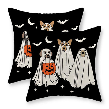 JEFERSO Halloween Pillow Covers 18x18 Inch Set of 2 Black White Dog Ghost Throw Pillows Fall Halloween Home Decorations Pillow Cases Autumn Holiday Linen Outdoor Decor Cushion Case for Couch Sofa