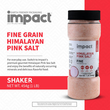 Impact - Fine Himalayan Pink Sea Salt - No Additives Rich in Trace Minerals Non-GMO Gluten-Free Ideal for Low-Carb Fasting Cooking - 1lb Shaker