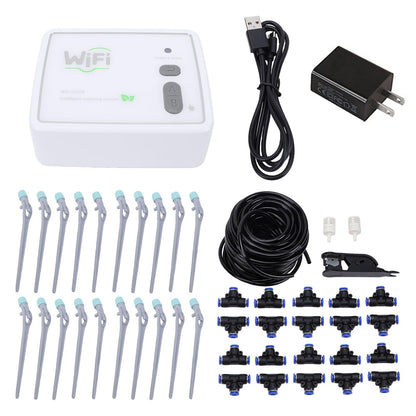 EVGATSAUTO Automatic Drip Irrigation Kit APP Control Drip Watering System with Timer Adjustable Drippers 15M Pipe for 20 Potted Plants (US Plug)
