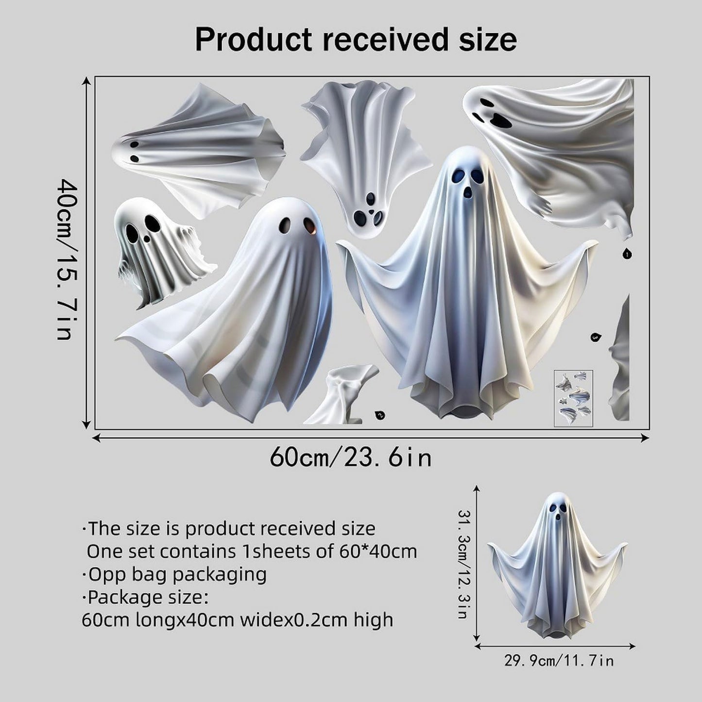 1 Set Halloween Ghost Window Clings Cute White Ghost Stickers for Glass, Halloween Window Decorations for Home, School, Office, Party Supplies