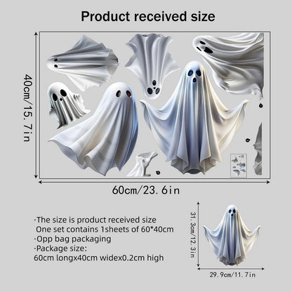 1 Set Halloween Ghost Window Clings Cute White Ghost Stickers for Glass, Halloween Window Decorations for Home, School, Office, Party Supplies