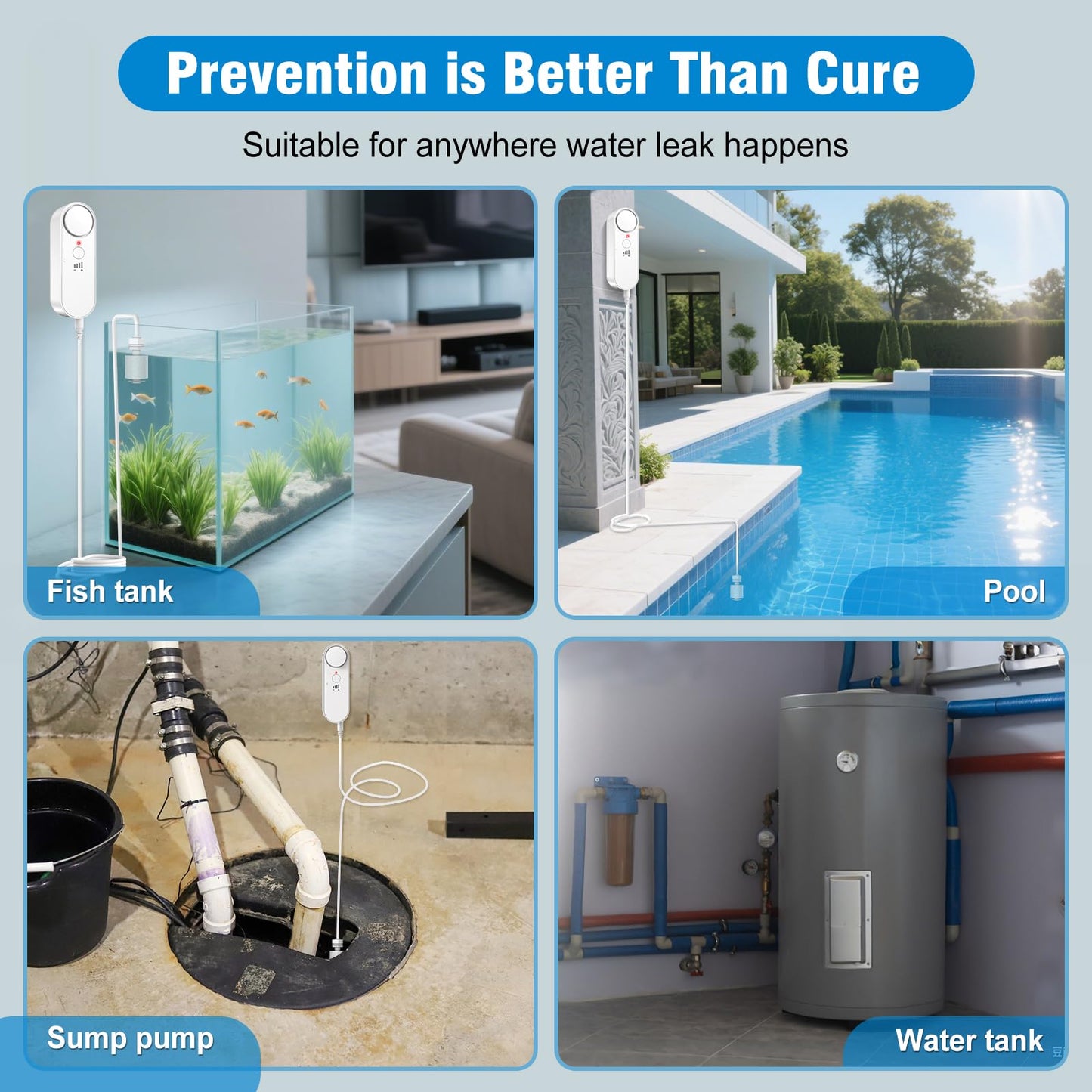 Daytech High / Low Water Level Sensor 100 dB Sump Pump Alarm, Water Level Detector with 78 inch Detector Cable and 4 Volume Levels, Suitable for Water Tank/Aquarium, Swimming Pool/Basement(1PC)