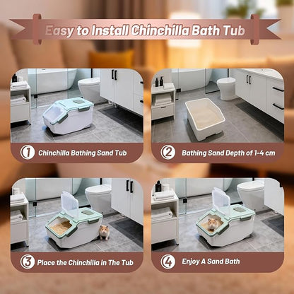Extra Large Chinchilla Sand Bath Container Kit Plastic Dust Bath House Hamster Shower Room for Hedgehog Guinea Pig Squirrel Small Animals (Green)