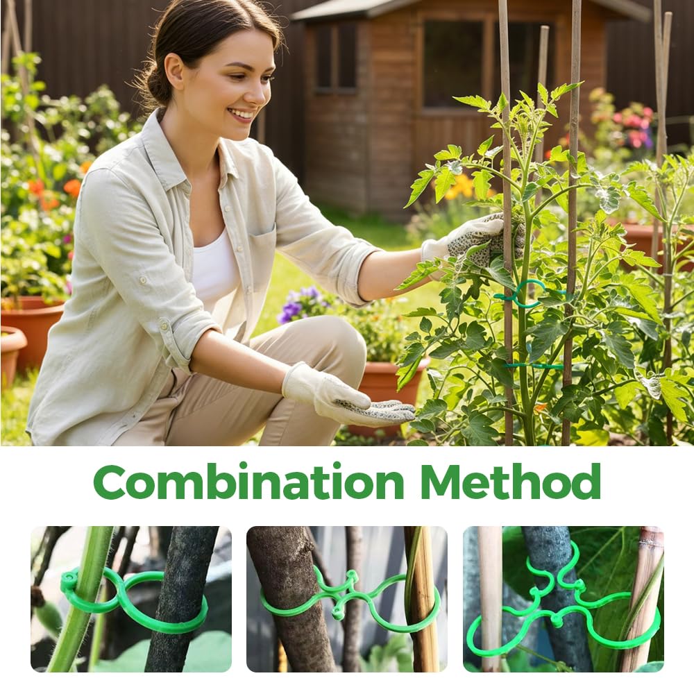 muxou Plant Stem Support,Plastic Plant Clips for Climbing Plants,Tomato Vine Clips,Plant Fixing Clips,Garden Clips (Green 50pcs)