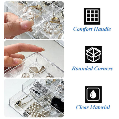 YUFONG Jewelry Boxes Earring Storage Box Organizer 5 Drawers Jewelry Organizer Acrylic Jewelry Storage Box Holder Compartment Transparent Display Storage Case Gift for Women Girls (84 Girds)