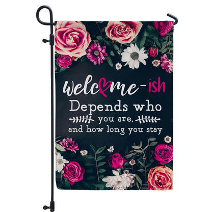 WutePade Welcome-ish Depends on Who You Are & How Long Autumn Flags for Outside Farmhouse Garden Flags for Outside, Halloween Yard Flags for Outside Outdoor Fall Flags 12 x 18 Inches Double Sided
