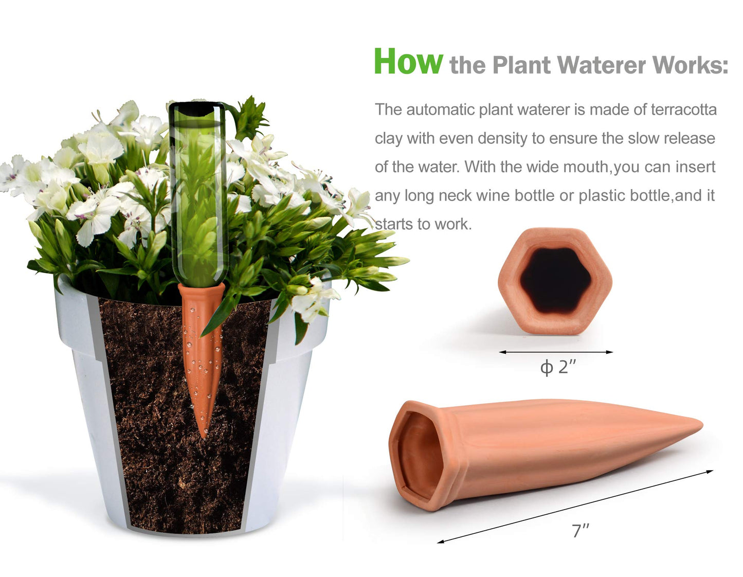B SEPOR Ceramic Plant Waterer Set of 6 Pack Terracotta Self Watering Spikes,Wine Bottle Plant Watering Devices for Vacation (6Pack)