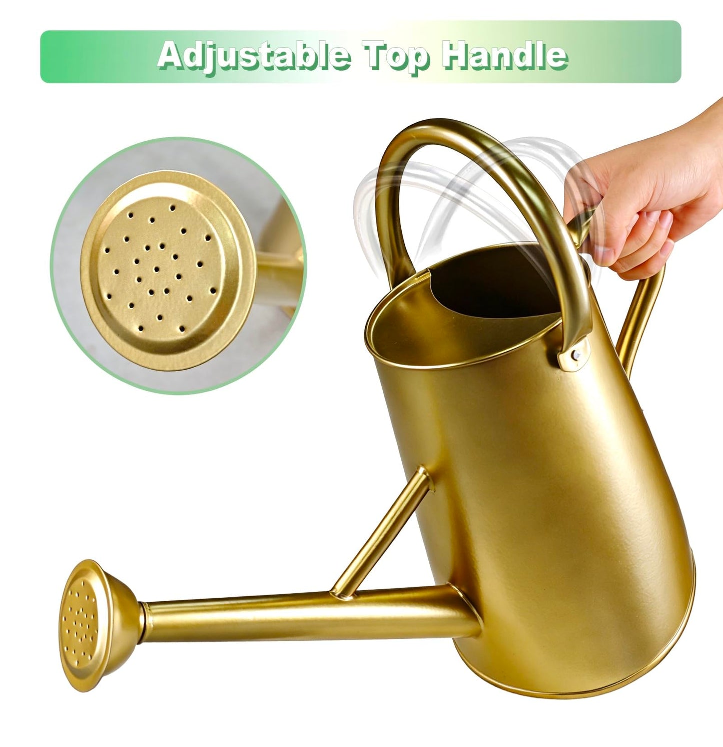 Watering Can for Outdoor&Indoor Plants，1.5 Gallon（5.7L） Metal Watering Can with with Removable Spout，Large Galvanized Steel Garden Flower Water Can Watering Pot with 2 Handles，Gold