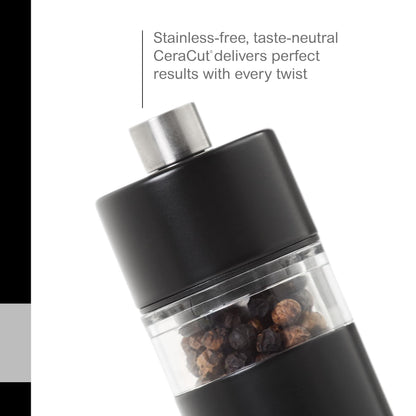 AdHoc Mini Salt & Pepper Mill - 2-in-1 Refillable Salt & Pepper Grinder Set - Features Adjustable Mechanism & Ceracut Ceramic Grinder (Black)