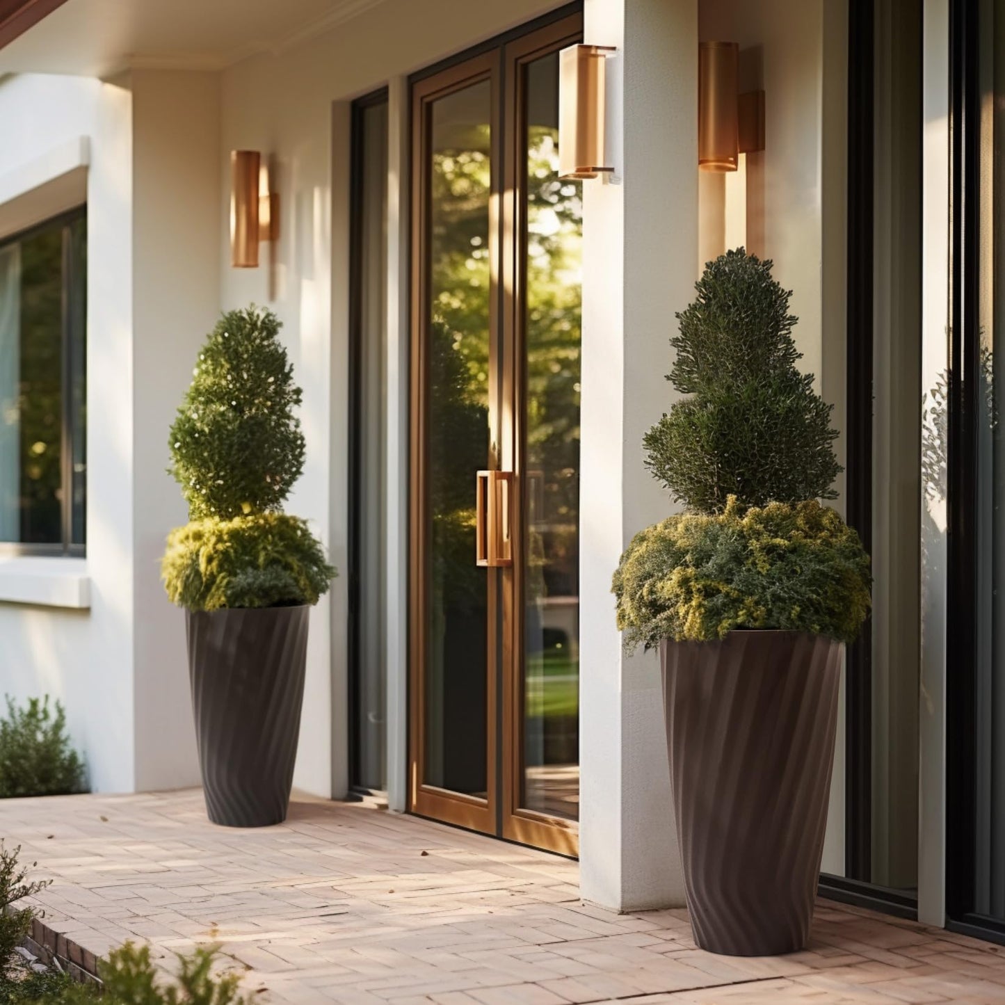 La Jolie Maison 24 Inch Tall Planters, Set of 2 Matte Black Tree Planters with Shelf Insert, Morden Large Round Plant Pots Containers for Indoor/Outdoor, Front Door, Patio and Deck
