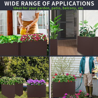 Megawodar Metal Tall Long Planter Box Large Rectangular Planter Flower Pot with Drainage Holes for Indoor Outdoor Deck Porch Garden Home Patio Front Door (Espresso, 36" L x 10" W x 28" H)