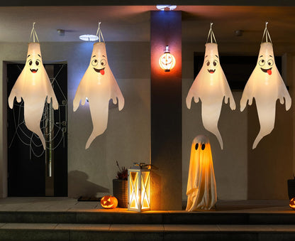 Halloween Ghost Decorations Outdoor: with Timer, 2 Pcs Cute Hanging Ghost for Tree Porch Garden Yard, Waterproof LED Ghost Halloween Decor