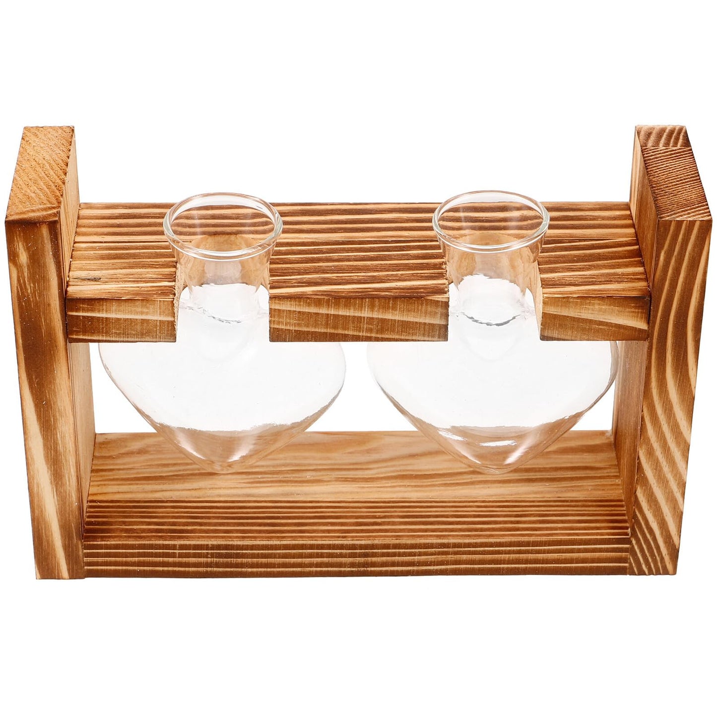 Abaodam Heart Shaped Hydroponic Glass Vase with Wooden Frame Stand, Desktop Plant Propagation Station for Indoor Terrarium and Flower Centerpiece Decor