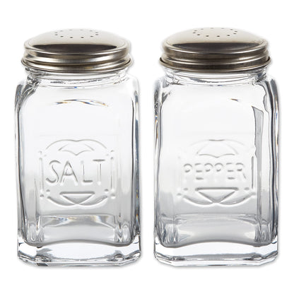 RSVP International Jumbo Retro Glass Salt & Pepper Shaker, Screw On Stainless Steel Lid, Each Shaker Holds 8 Ounces, Clear, 2.25x2.25x4.3, 2 Piece