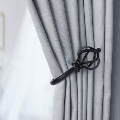 KAMANINA Decorative Curtain Drapery Holdbacks for Wall, Black Curtain Tiebacks Holders with Screws Wall Mounted for Drapes Window Home Decoration, Twisted Cage Finials, 1 Pair/2 Pack, Small