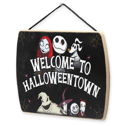 Disney The Nightmare Before Christmas Welcome to Halloween Town Hanging Wood Wall Decor - Fun Halloween Sign for Home