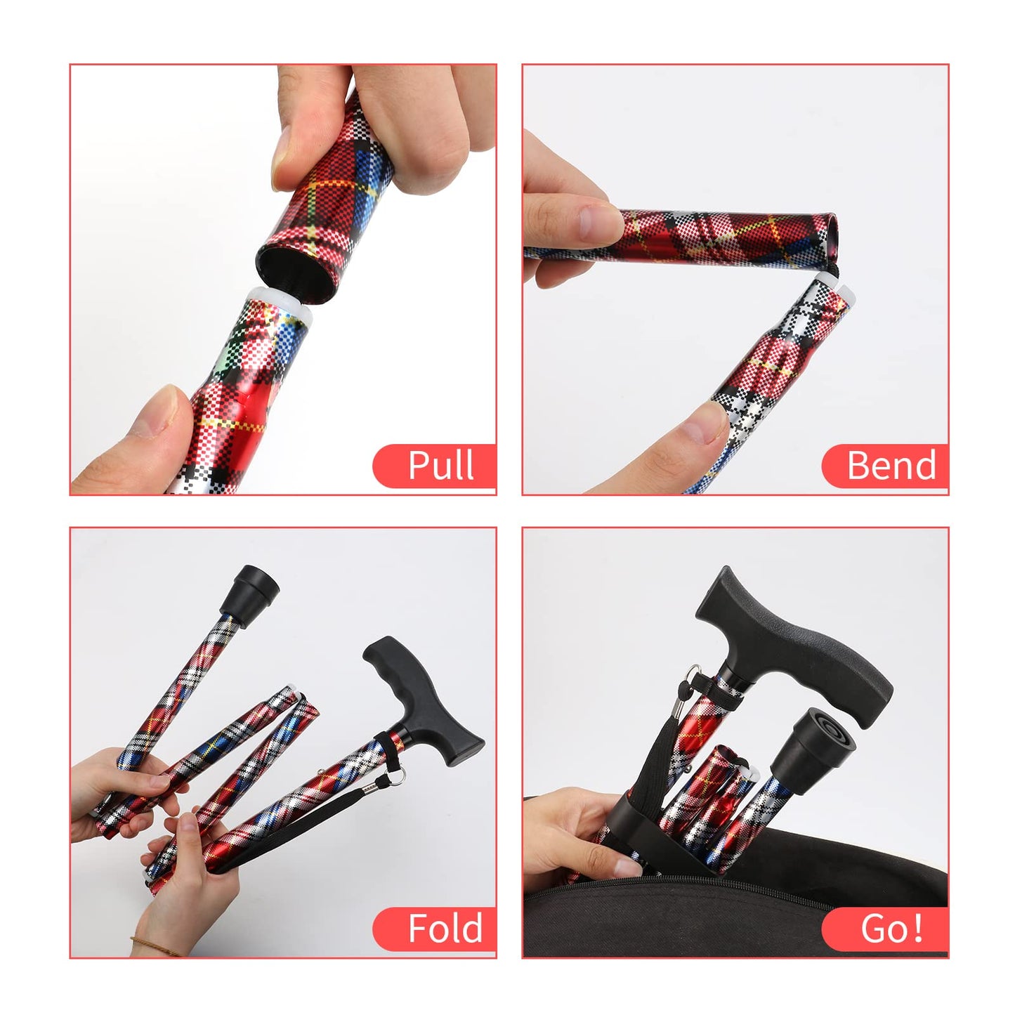 Walking Cane LIXIANG Cane for Woman | Mobility & Daily Living Aids | 5-Level Height Adjustable Walking Stick | Comfortable Plastic T-Handle Portable Walking Stick Folding Cane with Replace Tip
