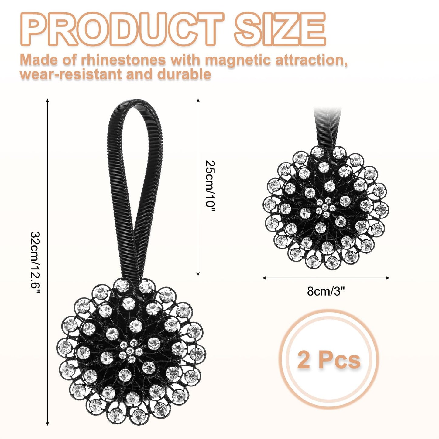 PATIKIL Magnetic Curtain Tie Backs, 2 Pack Sparkling Crystal Flower Curtain Tiebacks Drapery Holdbacks Buckle for Home Office Cafe Balcony, Black