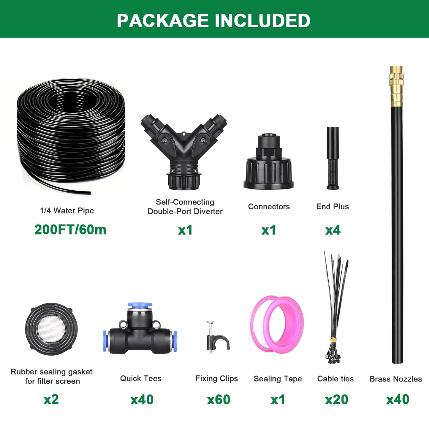 Starrey Drip Irrigation System, 2026-Upgrade 200Ft 1/4" Garden Watering System with 40 Pcs 360° Adjustable Copper Nozzles, DIY Kit for Garden, Lawn, Greenhouse, Raised Beds & Outdoor Plants