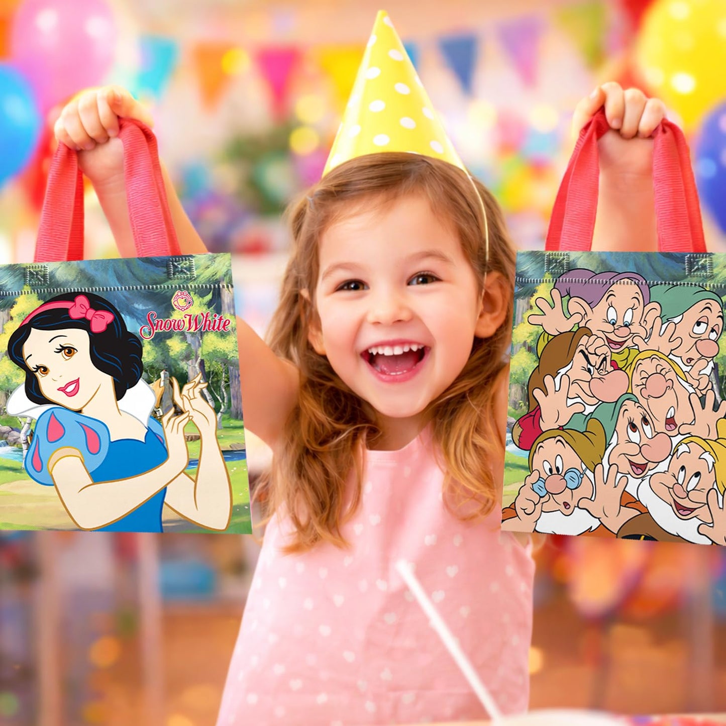 Snow White Party Favor Bags Set – 24 Pack 8" Disney Goodie Bags for Kids Bulk Reusable Mini Totes | Disney Snow White Birthday Party Supplies