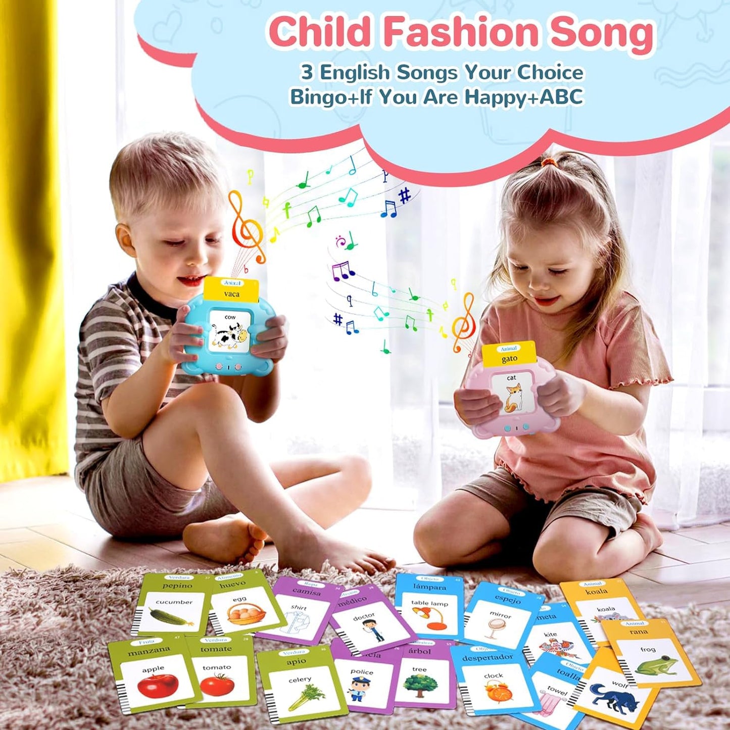 Spanish & English Talking Flash Cards for Toddlers, 510 Sight Words Bilingual Flash Cards, ABC & Number Learning Toys, Montessori Toys, Speech Therapy Toys, Children's Sensory Preschool Birthday Gifts