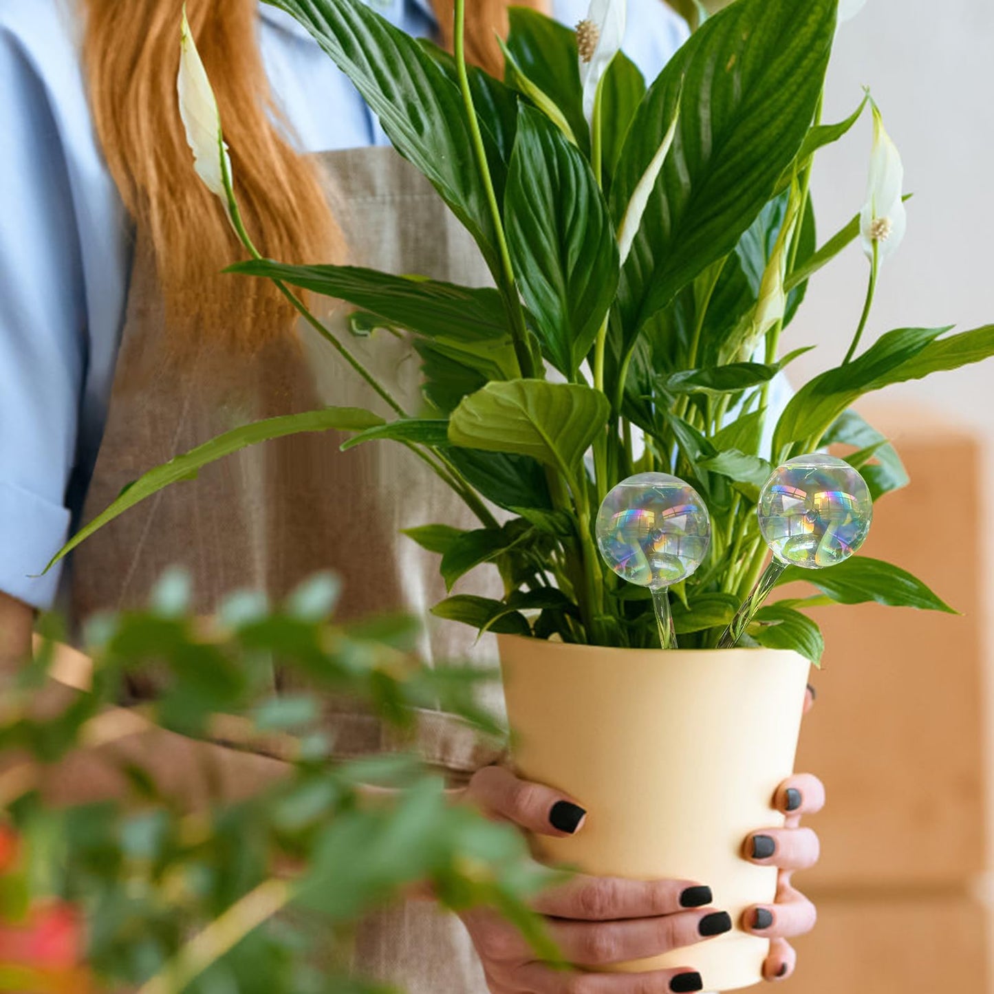 Pynqdfu 4 Pcs Plant Watering Globes,Rainbow Gradient Glass Watering Devices,Self Watering Planter Insert Plant Accessories for Indoor,Outdoor,Flowerpot,Hanging Plants,Home Garden,8.7" L×2.8" D
