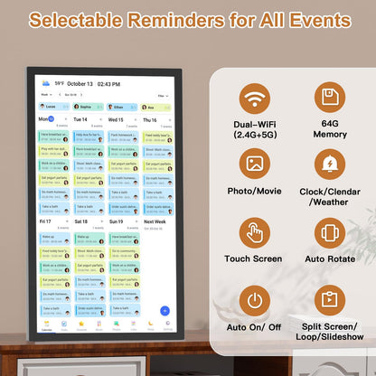 27-inch Wall Planner Digital Calendar-Chore-Chart - Full HD Interactive Touchscreen, Electronic Calendar, Task Rewards System, No Subscription, Sync Online Cal Via App, Wall Mountable, Gift for Dad