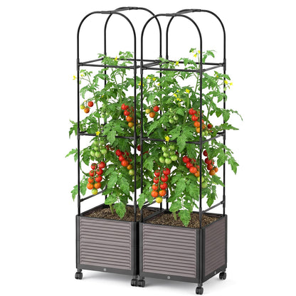 DoCred 60" H Raised Garden Bed Planter Box with Wheels, 2 Pack Tomato Cage Planter Raised Garden Bed with Trellis for Climbing Vegetables Plants Tomato Cage, Indoor Outdoor Use