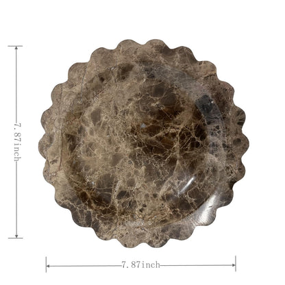 SAIDKOCC Marble Tray Round Scalloped Tray Small Serving Platter for Counter, Bathroom, Kitchen, Nightstand, Jewelry Ring Dish Holder (Coffee Net)
