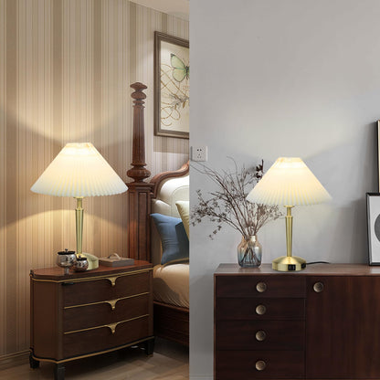 Touch Bedside Table Lamp - Modern Small Lamp for Bedroom Living Room Nightstand, Desk lamp with Fabric Lamp Shade, Warm LED Bulb, 3 Way Dimmable, Simple Design Mother's Day Gifts (Gold)
