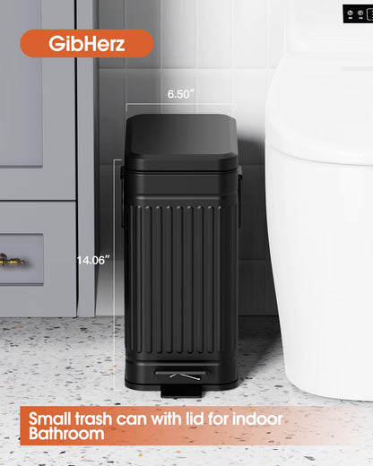 GibHerz Small Trash Can with Lid Soft Close-10L/2.6 Gal Stainless Steel Outdoor Dog Poop Garbage Can-Metal Waste Bins with Pedal for Bathroom Bedroom Office-Black