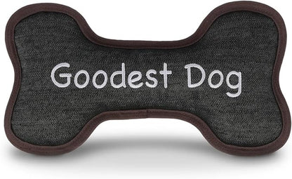 P.L.A.Y. Stuffed Dog Toys, ECO Bones - Extra Durable Squeaker Chew Toy, Great for Teething Puppies & Small, Medium, Large Dog Breeds - Machine Washable, Recycled Materials (Urban Denim, Medium)