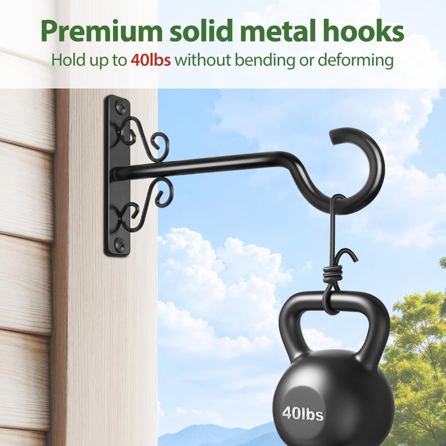 BOLITE Plant Hangers, 6 Inch Hanging Plant Brackets Outdoor or Indoor, Wall Hooks for Hanging Hummingbird Feeders, Bird Feeders, Planters, Lanterns, Wind Chimes, 2 Pack, Black, Gifts for Women Men