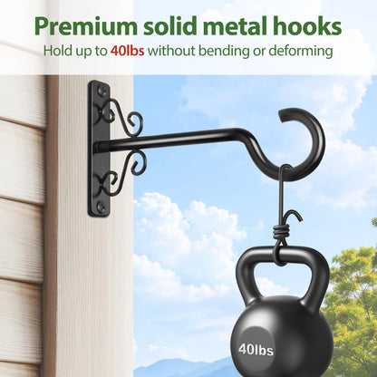 BOLITE Plant Hangers, 6 Inch Hanging Plant Brackets Outdoor or Indoor, Wall Hooks for Hanging Hummingbird Feeders, Bird Feeders, Planters, Lanterns, Wind Chimes, 2 Pack, Black, Gifts for Women Men
