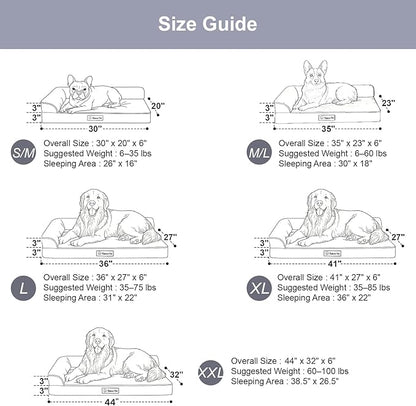 Rainmr Orthopedic Dog Beds for Large Dogs, Memory Foam Dog Beds Large Sized Dogs, Washable Removable Cover, Nonskid Bottom, Waterproof, for Indoor, Outdoor, Crate ＆ Car Use, 41x27x6 Inches, Light Grey