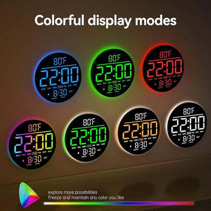JALL 10" Large Digital Wall Clock with Seconds, Alarm Countdown Timer, Big LED Display, RGB Color, DST, Temperature, Mounted for Bedroom Living Room Office Classroom Gym, Xmas Birthday Gift, Green