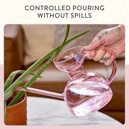 Modern Sprout Plant Watering Can - Handcrafted from Borosilicate Glass - Long Spout Vessel for Indoor Plants - 32 Oz Capacity - Multipurpose Watering Can and Flower Vase for Houseplants (Blush)